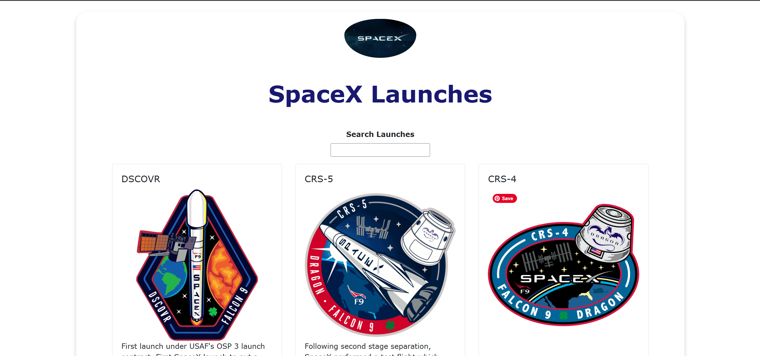 SpaceX Contentful App screenshot 2 of 3